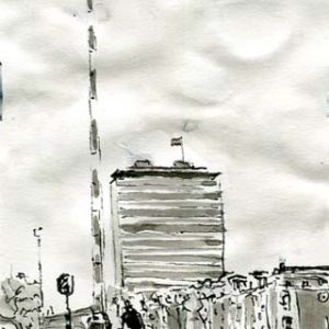 DNB and the gull on the barrier (Amsterdam)