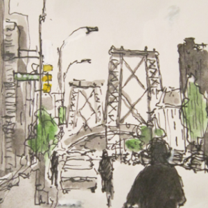 Street, bikes and bridge (New York)