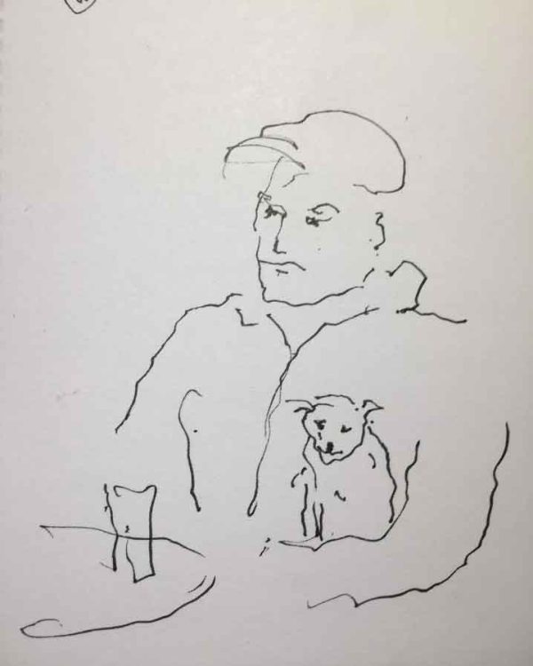 Little drawing of a little Man with a little dog