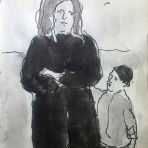 mother, her child and a bird
