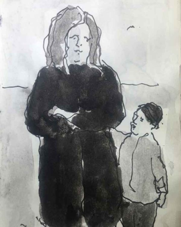 mother, her child and a bird