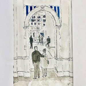 The blue stripes and the umbrella