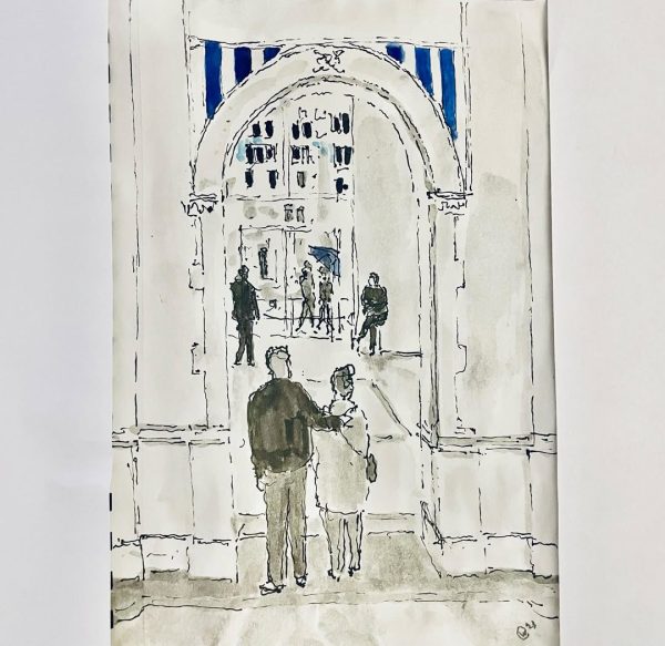 The blue stripes and the umbrella